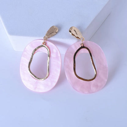 Casual Simple Style Irregular Oval Arylic Alloy Plating Hollow Out Women's Drop Earrings