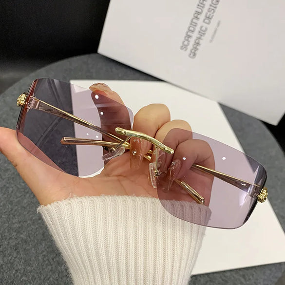 Casual Simple Style Jaguar Pc Special-Shaped Mirror Frameless Women'S Sunglasses