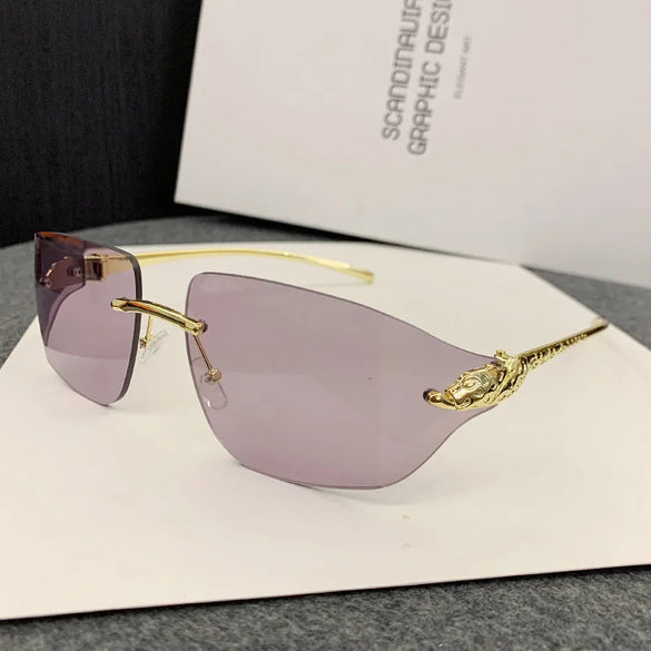 Casual Simple Style Jaguar Pc Special-Shaped Mirror Frameless Women'S Sunglasses