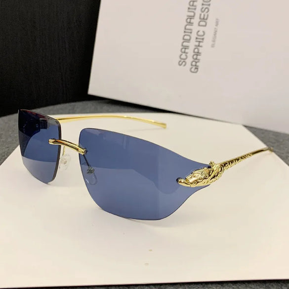 Casual Simple Style Jaguar Pc Special-Shaped Mirror Frameless Women'S Sunglasses