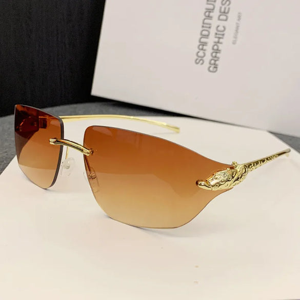 Casual Simple Style Jaguar Pc Special-Shaped Mirror Frameless Women'S Sunglasses