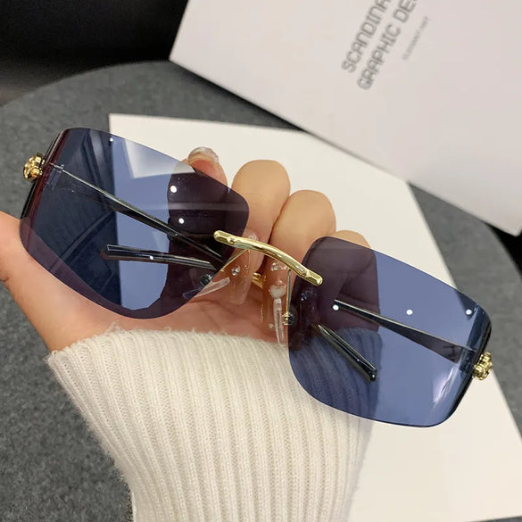 Casual Simple Style Jaguar Pc Special-Shaped Mirror Frameless Women'S Sunglasses