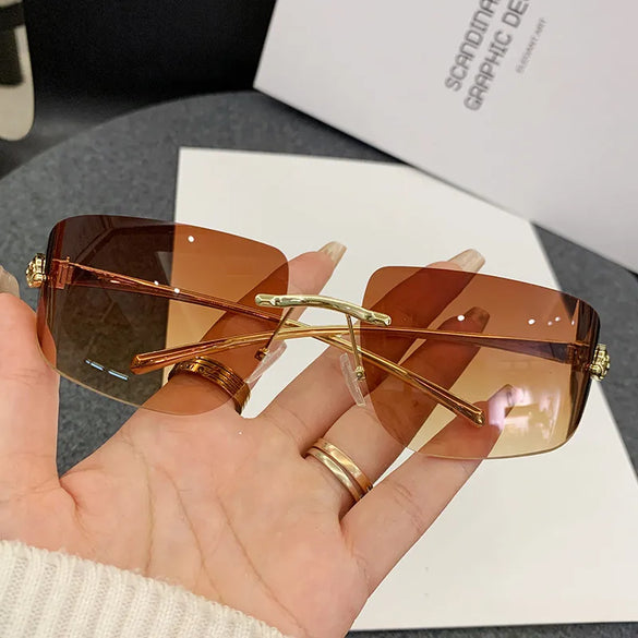 Casual Simple Style Jaguar Pc Special-Shaped Mirror Frameless Women'S Sunglasses