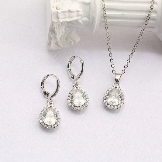 Casual Simple Style Korean Style Round Water Droplets Copper Inlay Zircon Earrings Necklace