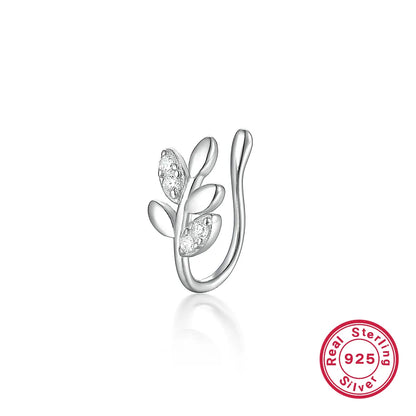 1 Piece Nose Rings & Studs Casual Simple Style Leaf Flower Fish Tail Sterling Silver Inlay Zircon White Gold Plated Gold Plated