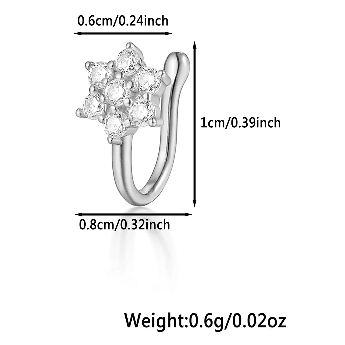 1 Piece Nose Rings & Studs Casual Simple Style Leaf Flower Fish Tail Sterling Silver Inlay Zircon White Gold Plated Gold Plated