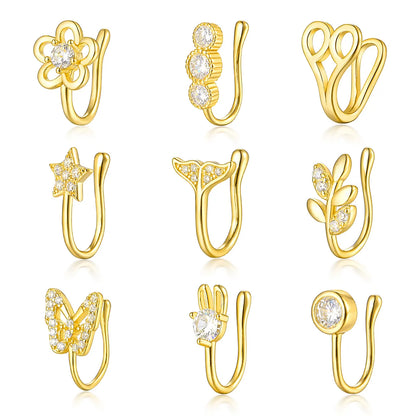 1 Piece Nose Rings & Studs Casual Simple Style Leaf Flower Fish Tail Sterling Silver Inlay Zircon White Gold Plated Gold Plated