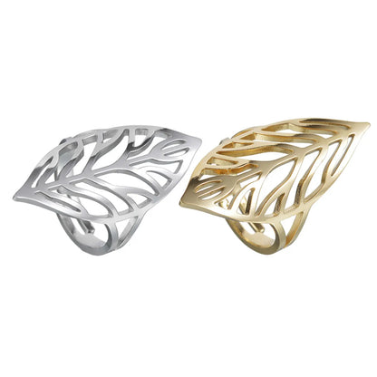 Casual Simple Style Leaves Stainless Steel Plating Hollow Out 14k Gold Plated Open Rings