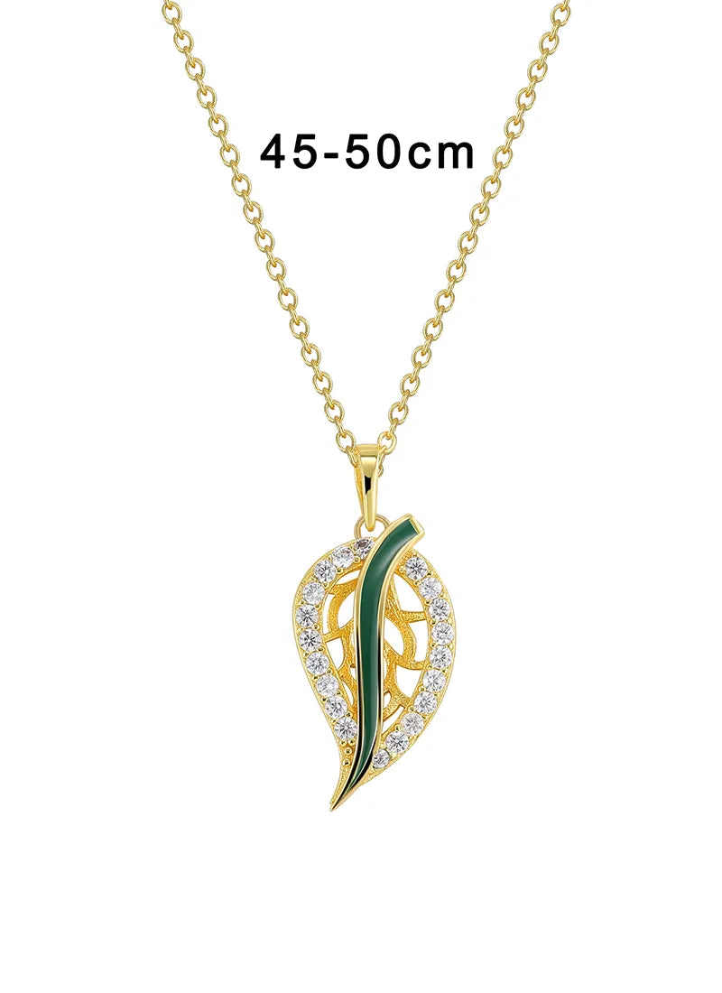 Casual Simple Style Leaves Sterling Silver Enamel Inlay Zircon 18K Gold Plated Women'S Rings Earrings Necklace