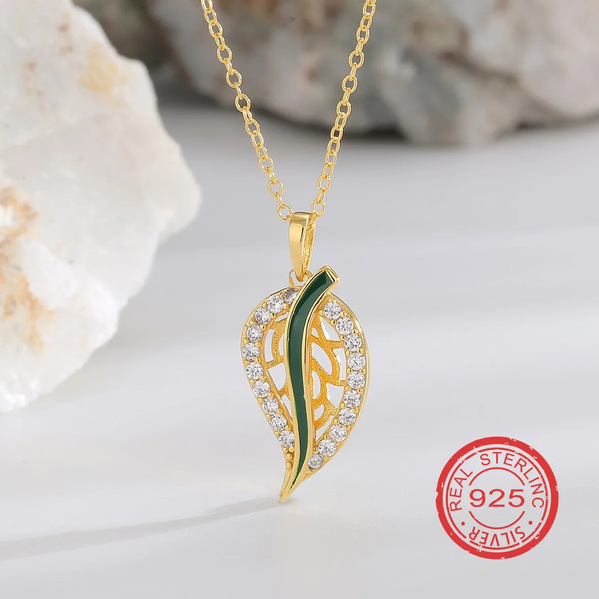 Casual Simple Style Leaves Sterling Silver Enamel Inlay Zircon 18K Gold Plated Women'S Rings Earrings Necklace