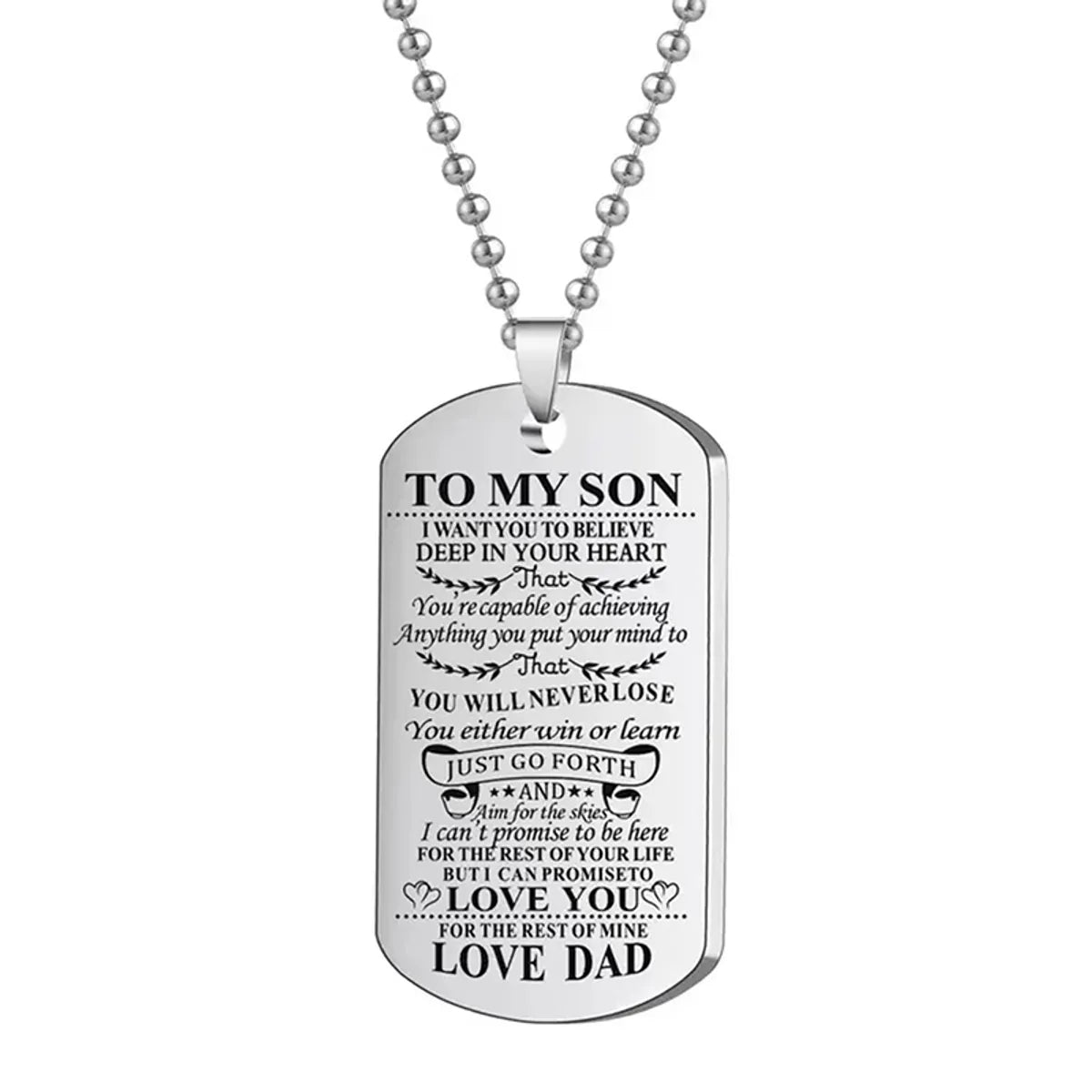 Casual Simple Style Letter 304 Stainless Steel Iron Carving Silver Plated Men'S Pendant Necklace