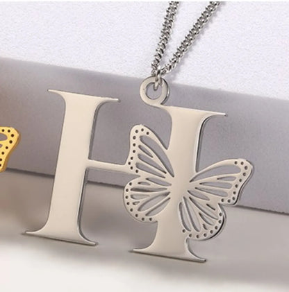 Casual Simple Style Letter Butterfly Stainless Steel Plating Hollow Out 18k Gold Plated Pendant Necklace