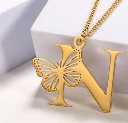 Casual Simple Style Letter Butterfly Stainless Steel Plating Hollow Out 18k Gold Plated Pendant Necklace