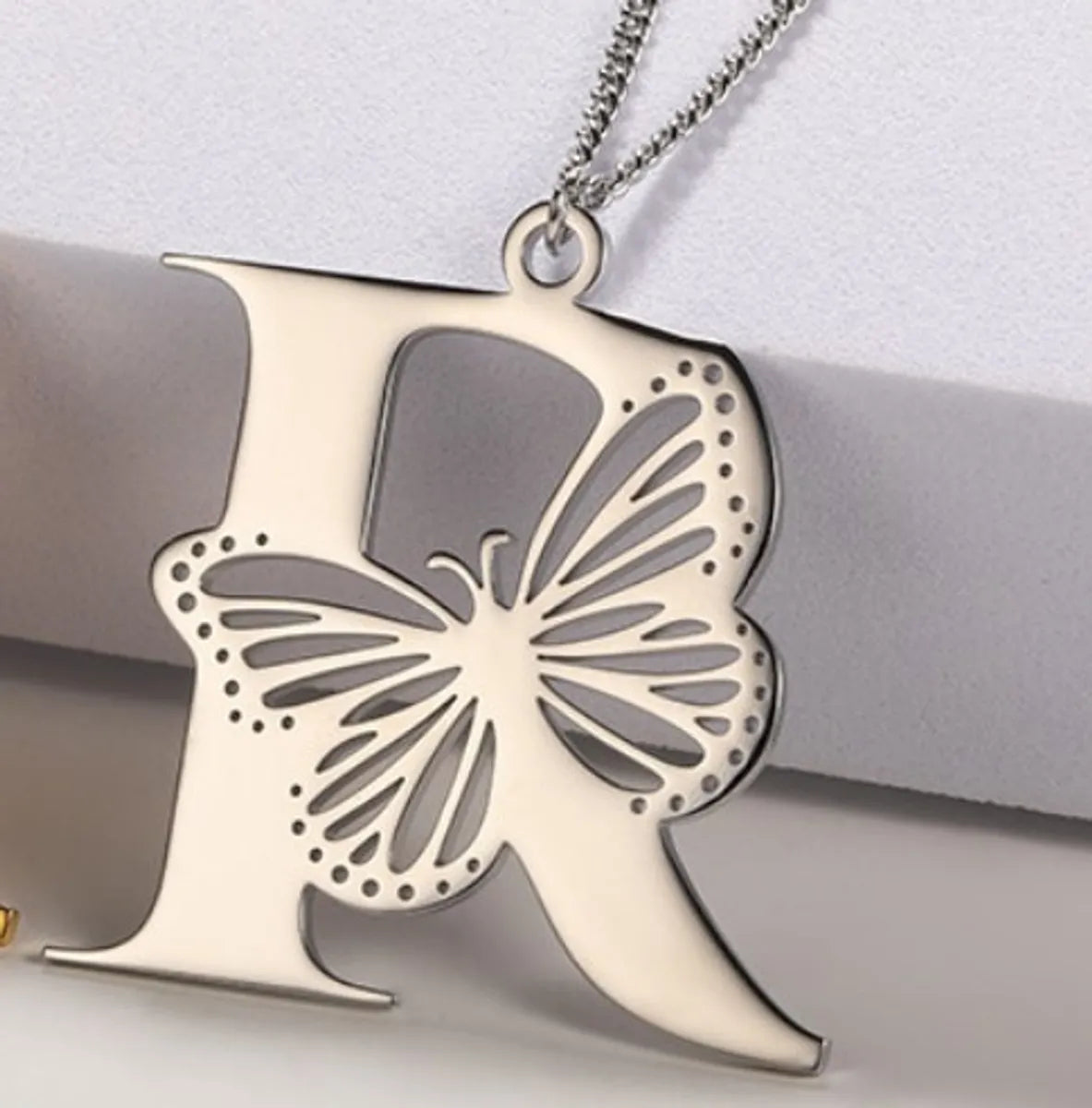 Casual Simple Style Letter Butterfly Stainless Steel Plating Hollow Out 18k Gold Plated Pendant Necklace