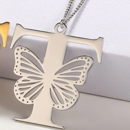 Casual Simple Style Letter Butterfly Stainless Steel Plating Hollow Out 18k Gold Plated Pendant Necklace