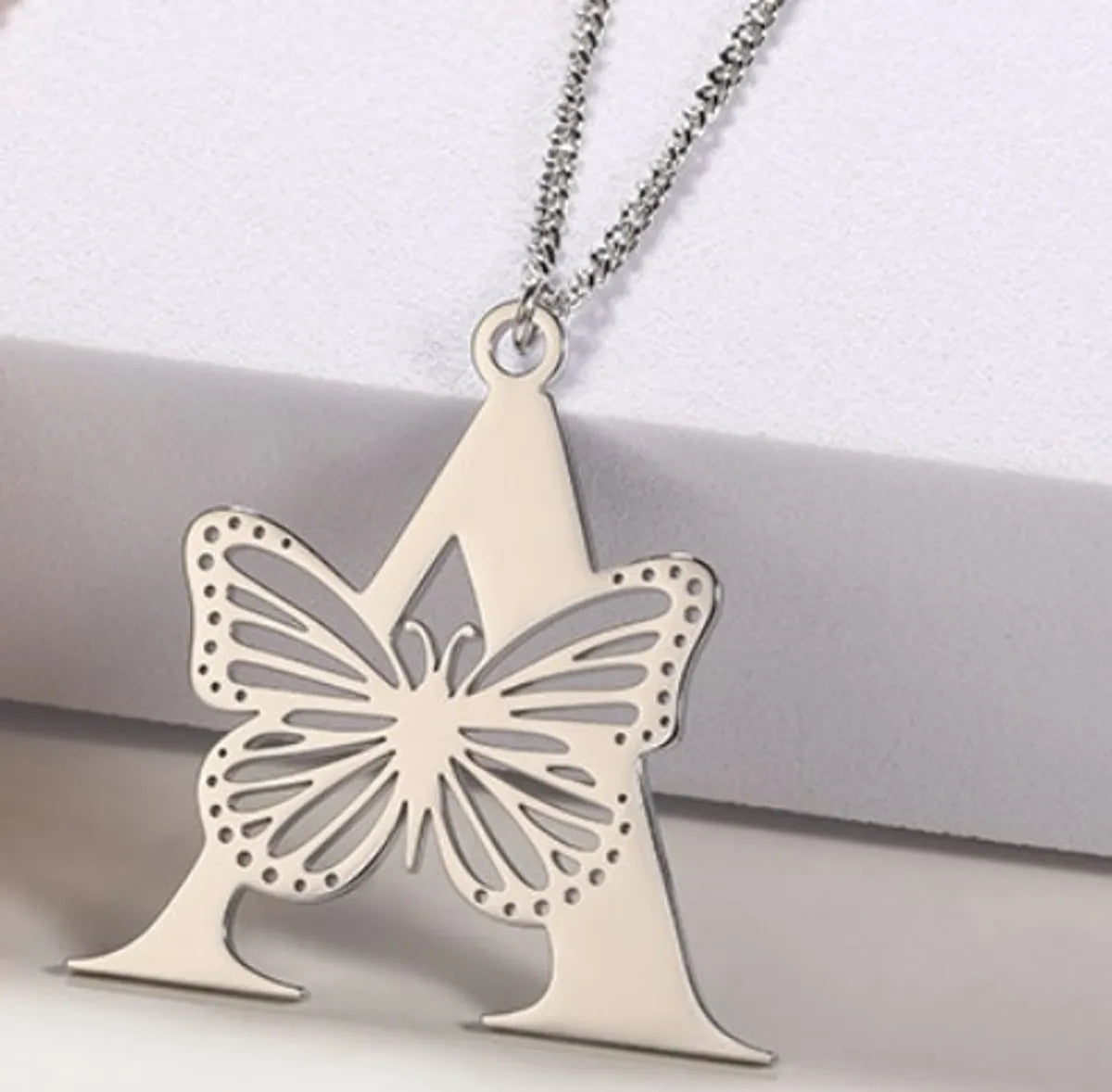 Casual Simple Style Letter Butterfly Stainless Steel Plating Hollow Out 18k Gold Plated Pendant Necklace