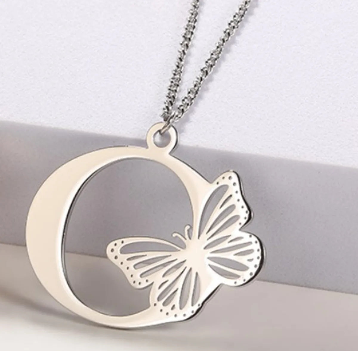 Casual Simple Style Letter Butterfly Stainless Steel Plating Hollow Out 18k Gold Plated Pendant Necklace