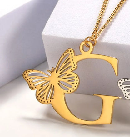 Casual Simple Style Letter Butterfly Stainless Steel Plating Hollow Out 18k Gold Plated Pendant Necklace