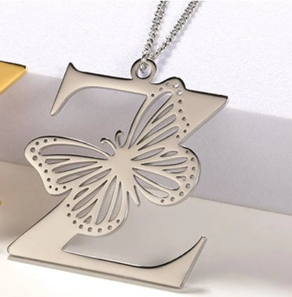 Casual Simple Style Letter Butterfly Stainless Steel Plating Hollow Out 18k Gold Plated Pendant Necklace