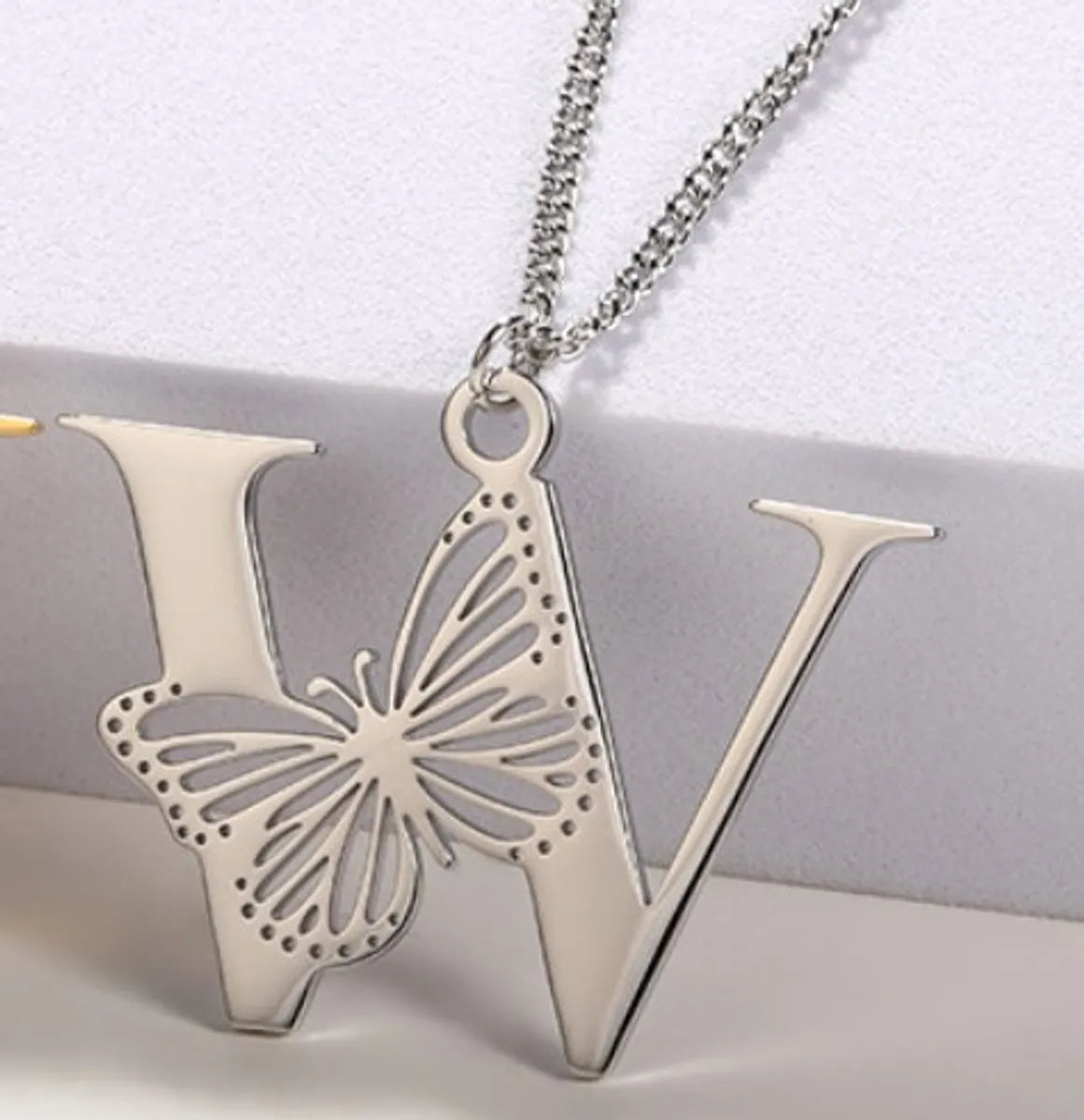 Casual Simple Style Letter Butterfly Stainless Steel Plating Hollow Out 18k Gold Plated Pendant Necklace