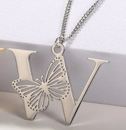 Casual Simple Style Letter Butterfly Stainless Steel Plating Hollow Out 18k Gold Plated Pendant Necklace