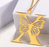 Casual Simple Style Letter Butterfly Stainless Steel Plating Hollow Out 18k Gold Plated Pendant Necklace