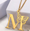 Casual Simple Style Letter Butterfly Stainless Steel Plating Hollow Out 18k Gold Plated Pendant Necklace