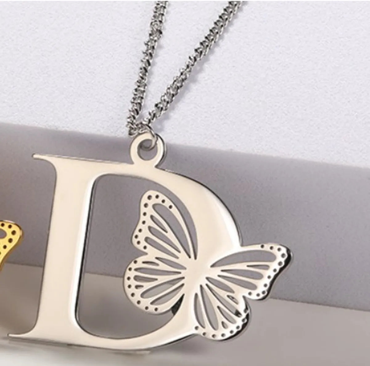 Casual Simple Style Letter Butterfly Stainless Steel Plating Hollow Out 18k Gold Plated Pendant Necklace