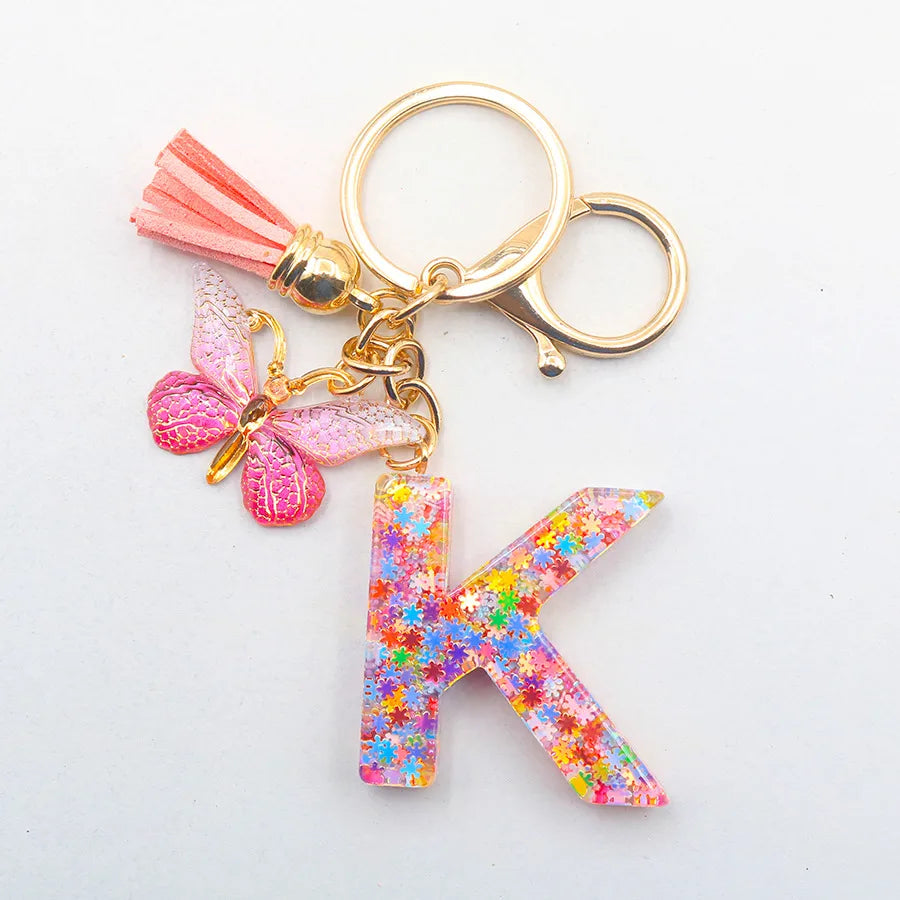 Casual Simple Style Letter Flower Butterfly Plastic Resin Sequins Epoxy Bag Pendant Keychain