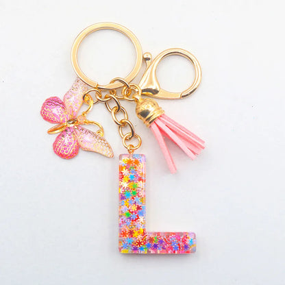 Casual Simple Style Letter Flower Butterfly Plastic Resin Sequins Epoxy Bag Pendant Keychain