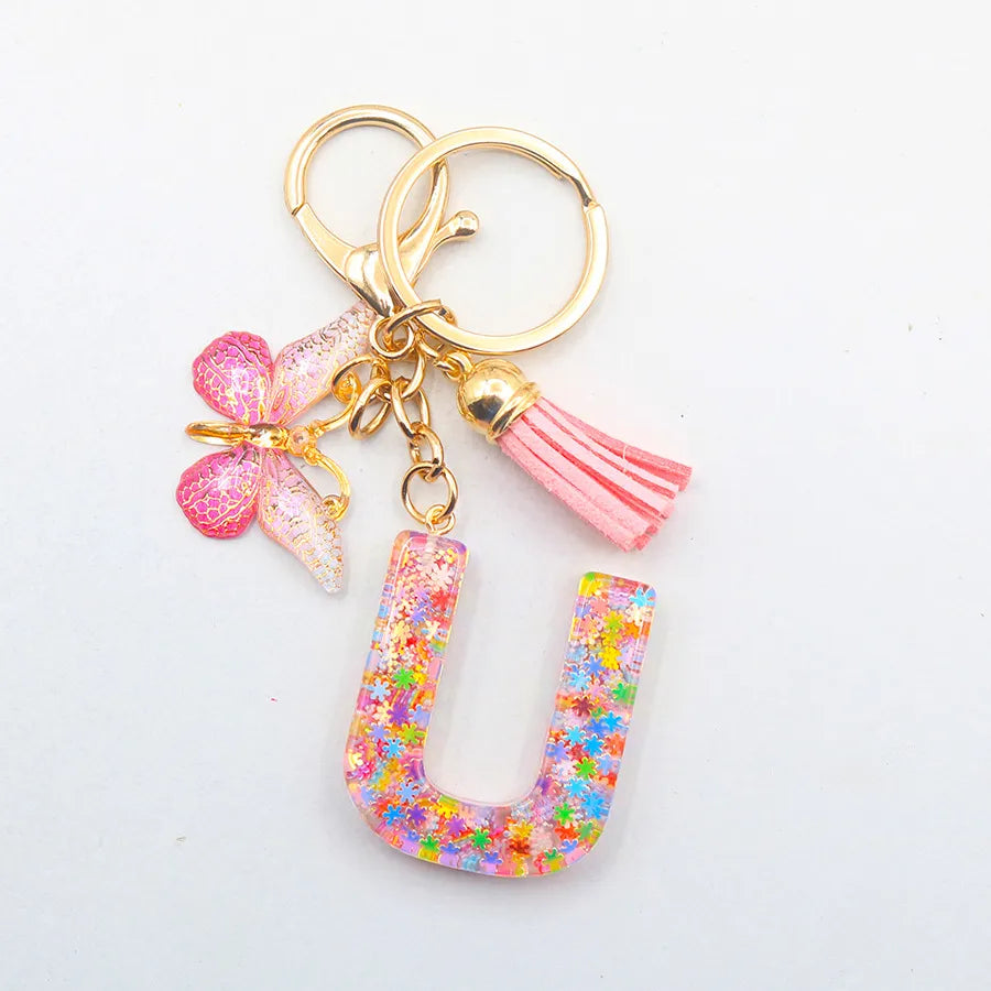 Casual Simple Style Letter Flower Butterfly Plastic Resin Sequins Epoxy Bag Pendant Keychain