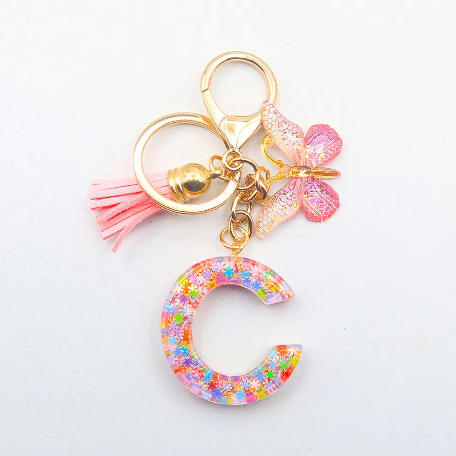 Casual Simple Style Letter Flower Butterfly Plastic Resin Sequins Epoxy Bag Pendant Keychain