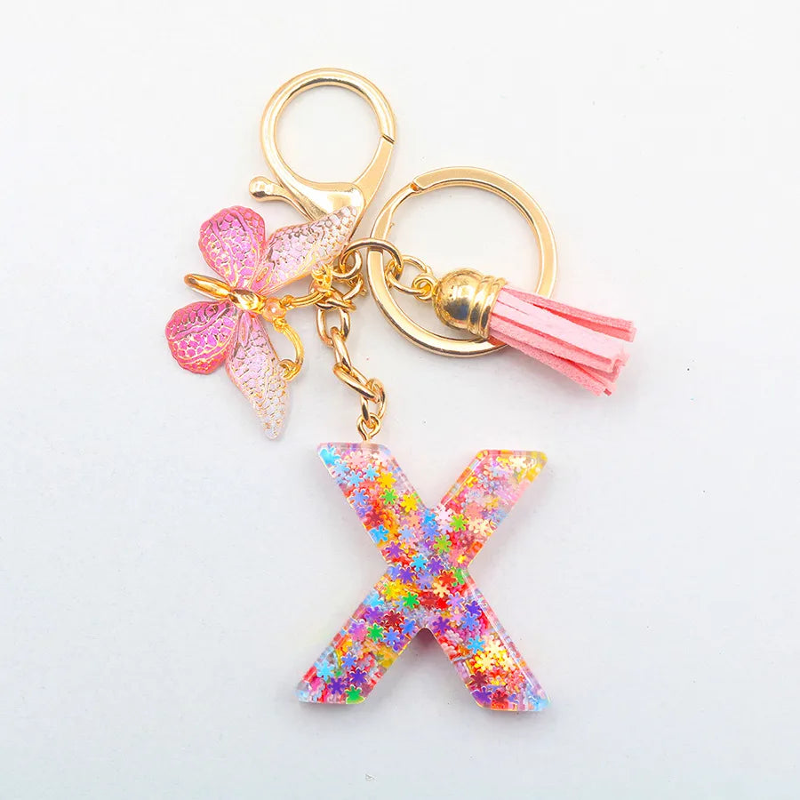 Casual Simple Style Letter Flower Butterfly Plastic Resin Sequins Epoxy Bag Pendant Keychain