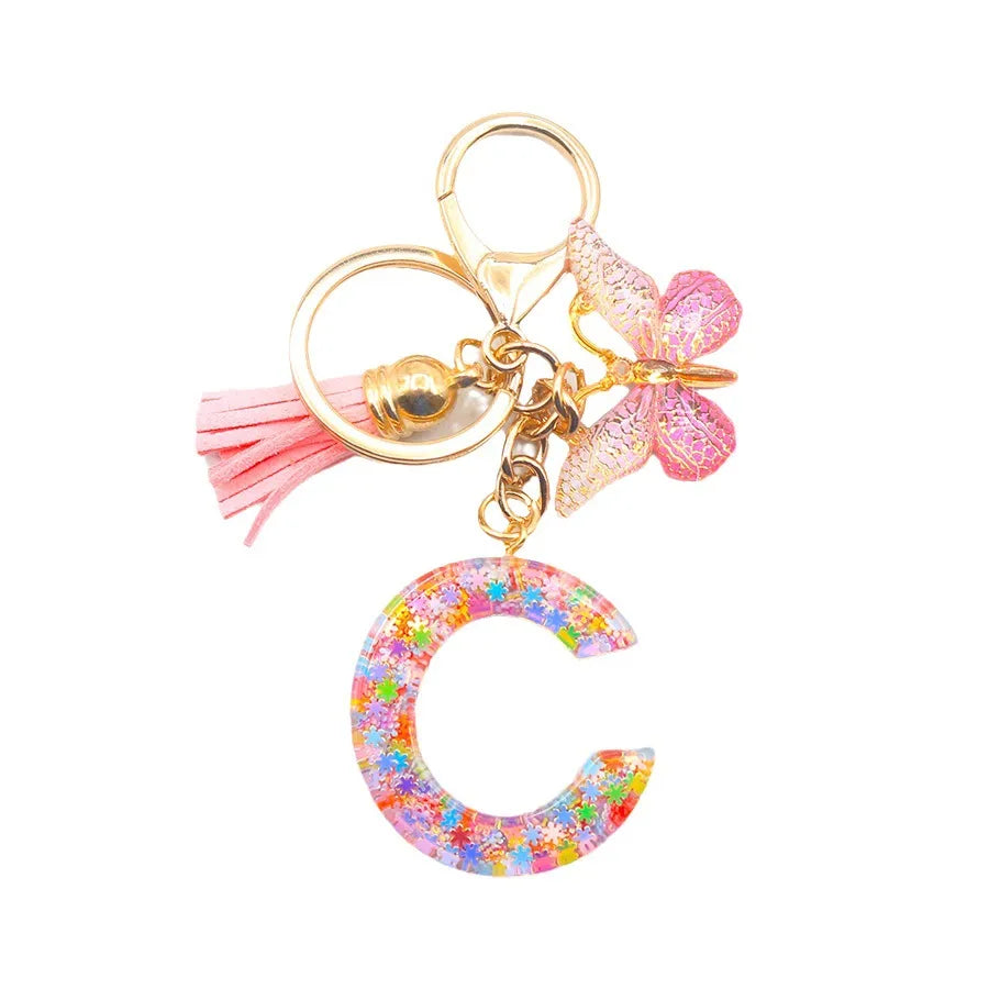 Casual Simple Style Letter Flower Butterfly Plastic Resin Sequins Epoxy Bag Pendant Keychain