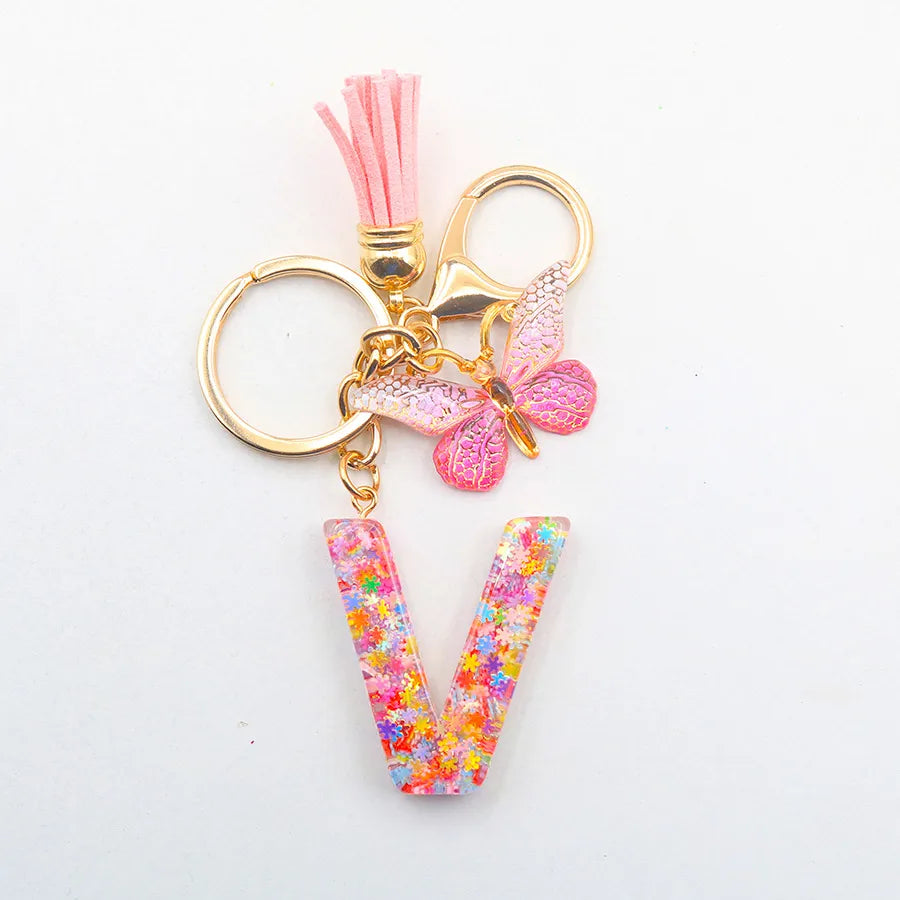 Casual Simple Style Letter Flower Butterfly Plastic Resin Sequins Epoxy Bag Pendant Keychain