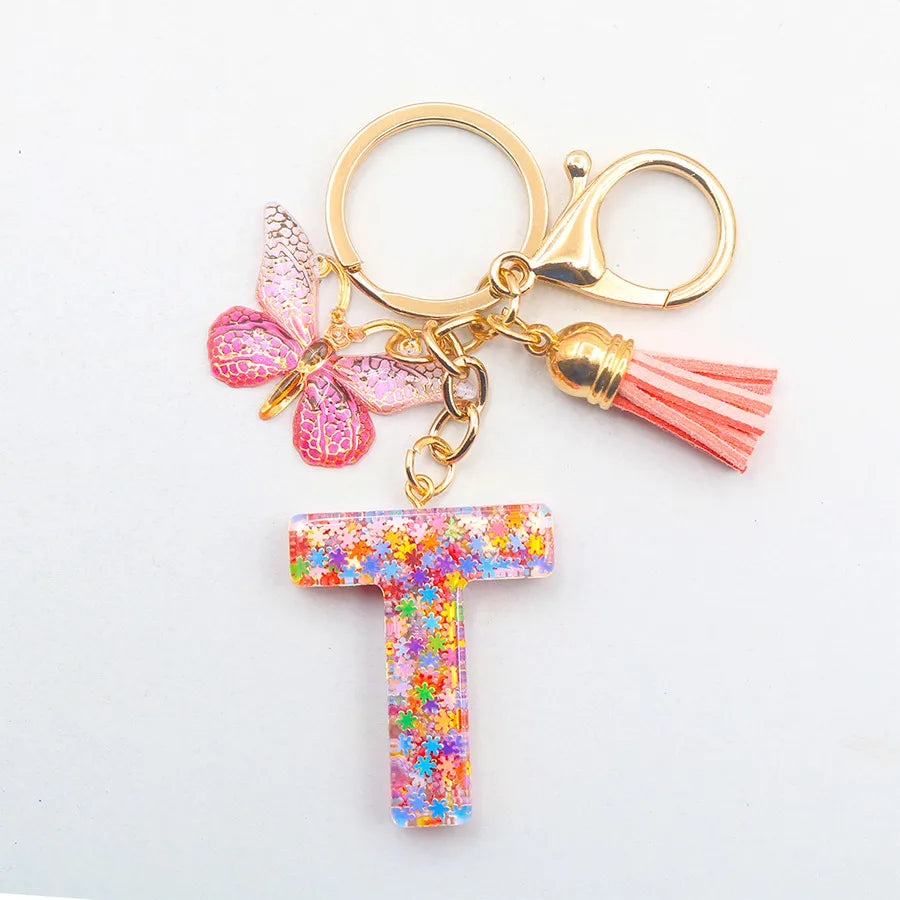 Casual Simple Style Letter Flower Butterfly Plastic Resin Sequins Epoxy Bag Pendant Keychain