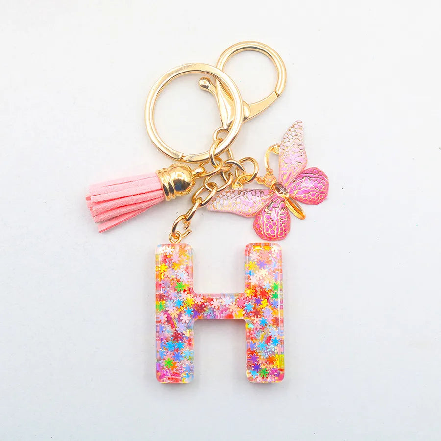 Casual Simple Style Letter Flower Butterfly Plastic Resin Sequins Epoxy Bag Pendant Keychain