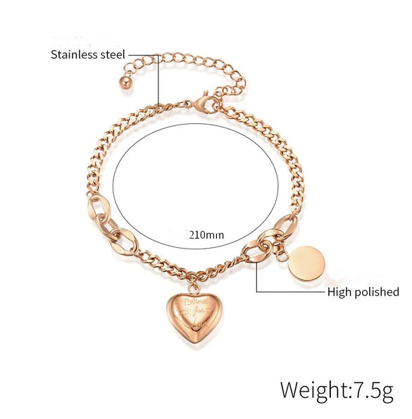 Casual Simple Style Letter Heart Shape 304 Stainless Steel 18K Gold Plated Bracelets In Bulk