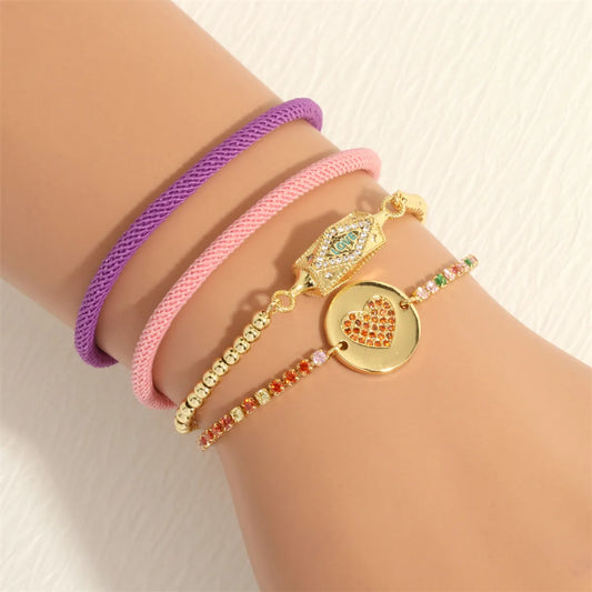 Casual Simple Style Letter Heart Shape Copper Enamel Plating Inlay Zircon 18k Gold Plated Bracelets