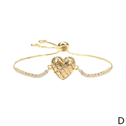 Casual Simple Style Letter Heart Shape Copper Enamel Plating Inlay Zircon 18k Gold Plated Bracelets