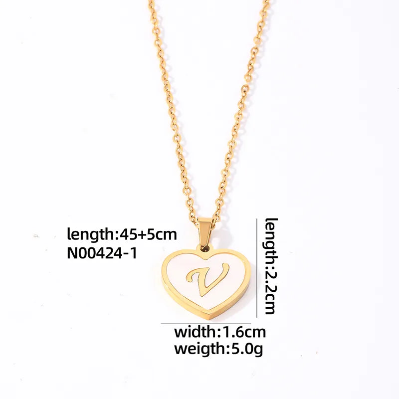 304 Stainless Steel Casual Simple Style Plating Inlay Letter Heart Shape Shell Pendant Necklace