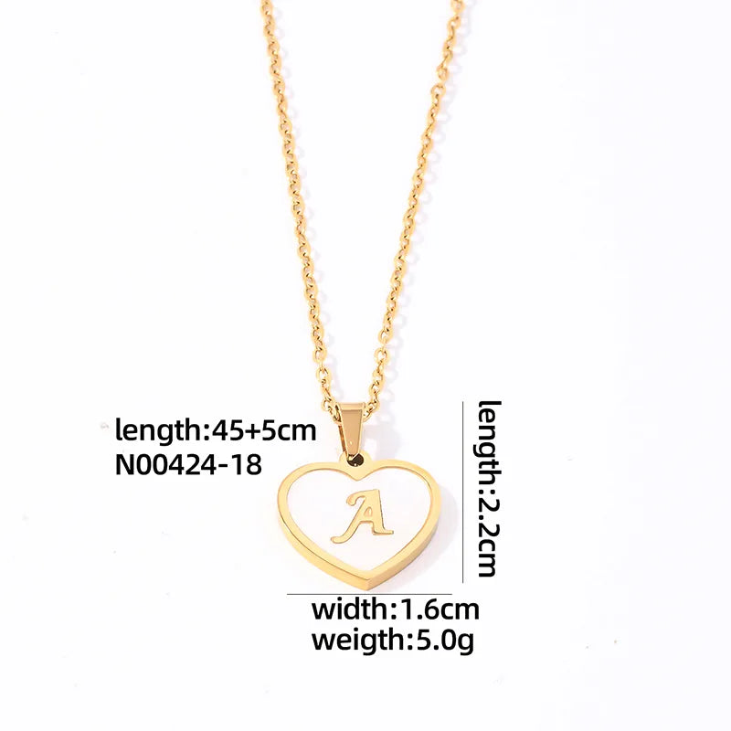 304 Stainless Steel Casual Simple Style Plating Inlay Letter Heart Shape Shell Pendant Necklace