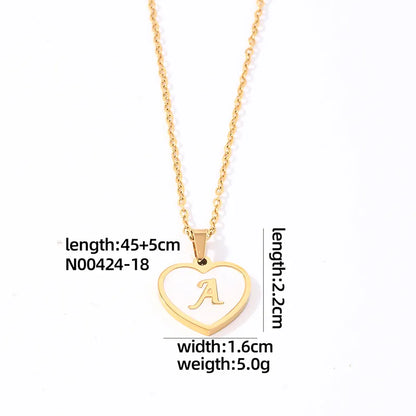 304 Stainless Steel Casual Simple Style Plating Inlay Letter Heart Shape Shell Pendant Necklace