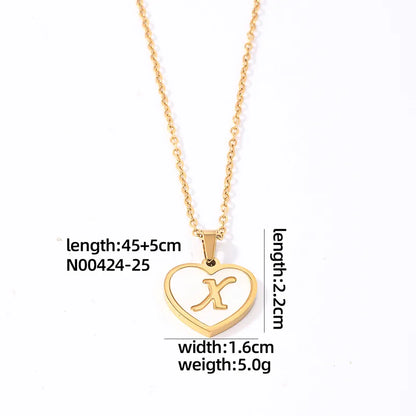 304 Stainless Steel Casual Simple Style Plating Inlay Letter Heart Shape Shell Pendant Necklace