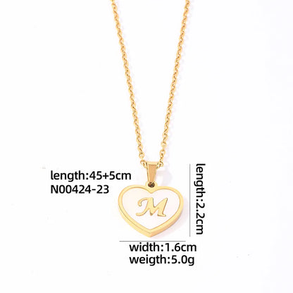 304 Stainless Steel Casual Simple Style Plating Inlay Letter Heart Shape Shell Pendant Necklace