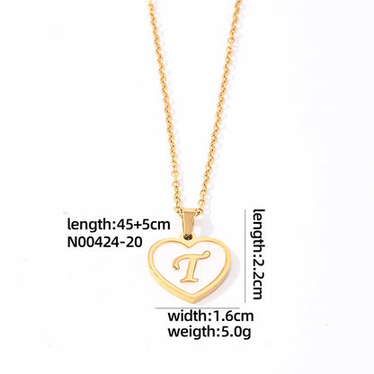 304 Stainless Steel Casual Simple Style Plating Inlay Letter Heart Shape Shell Pendant Necklace