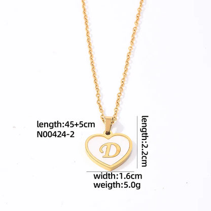 304 Stainless Steel Casual Simple Style Plating Inlay Letter Heart Shape Shell Pendant Necklace