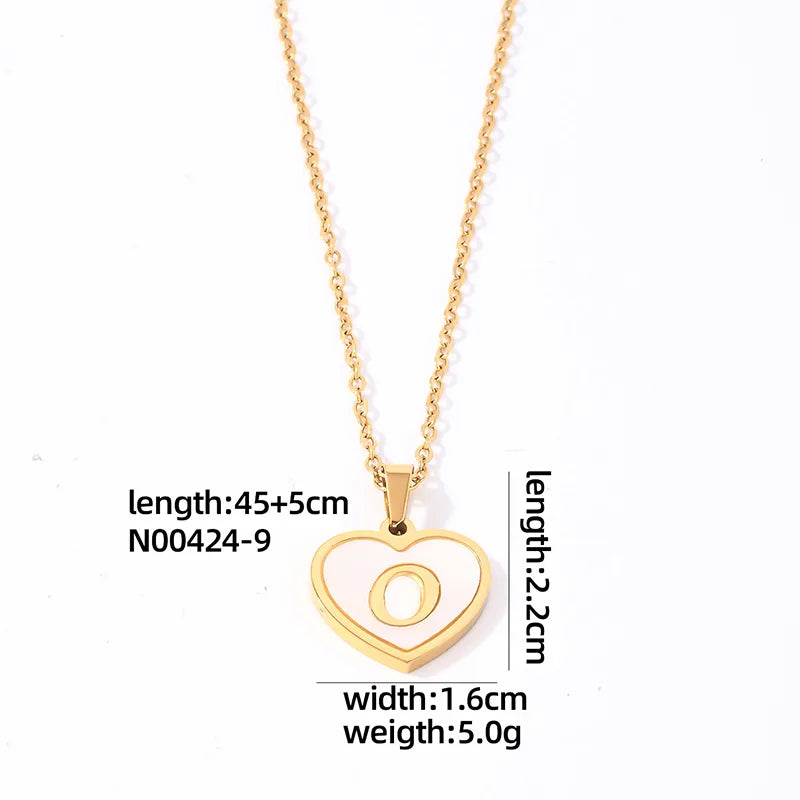 304 Stainless Steel Casual Simple Style Plating Inlay Letter Heart Shape Shell Pendant Necklace