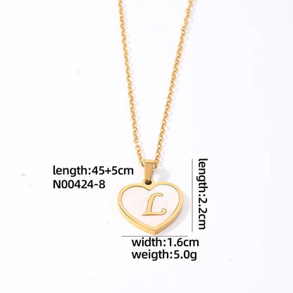 304 Stainless Steel Casual Simple Style Plating Inlay Letter Heart Shape Shell Pendant Necklace