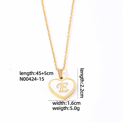 304 Stainless Steel Casual Simple Style Plating Inlay Letter Heart Shape Shell Pendant Necklace